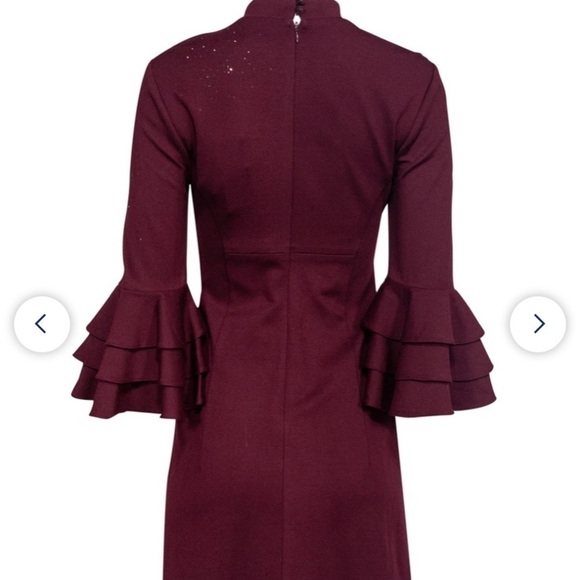 Trina Turk Dark Red Bell Sleeve Studded Turtleneck Mini Cocktail Dress - Picture 2 of 8